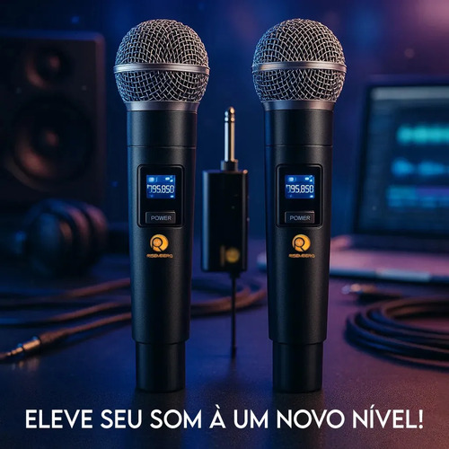 Kit 2 Microfones Sem Fio Dinâmico Duplo Recarregável Profissional Uhf Led Karaokê Palestras Shows Igrejas Apresentações Bar Cancelamento De Ruído Anti-larsen Bateria Cardioide Palco Reuniões Risemberg