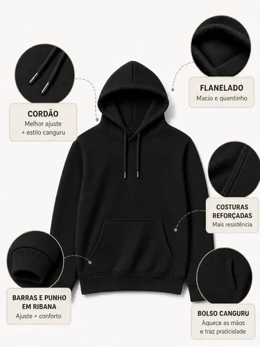 Kit 2 Moletom Liso Algodão Unissex Blusa Canguru Flanelado