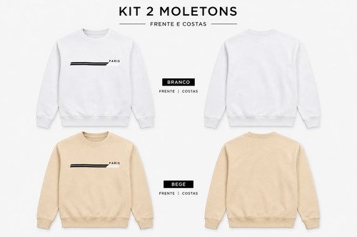 Kit 2 Moletons Careca Paris Flanelado Premium Diversas Cores
