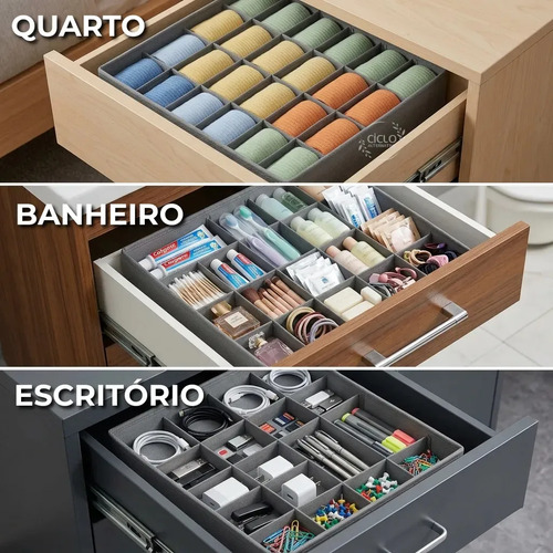 Kit 2 Organizador Colmeia De Roupas Gaveta Guarda Roupa 24 Divisórias Ciclo Alternativa Cor Cinza