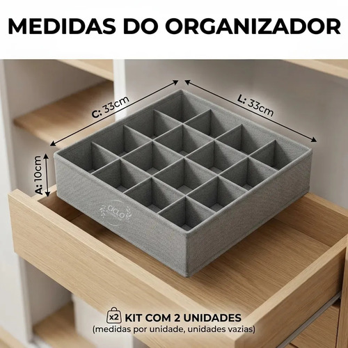 Kit 2 Organizador Colmeia De Roupas Gaveta Guarda Roupa 24 Divisórias Ciclo Alternativa Cor Cinza