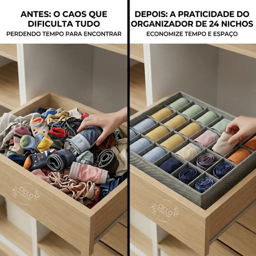 Kit 2 Organizador Colmeia De Roupas Gaveta Guarda Roupa 24 Divisórias Ciclo Alternativa Cor Cinza