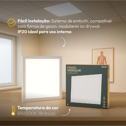Kit 2 Painel Led Plafon Easy 50w 6500k Embutir Quadrado Bivolt Alut