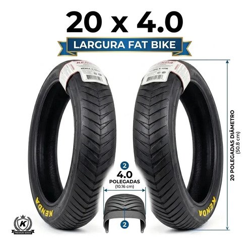 Kit 2 Pneus Kenda Kraze 20x4.0 Chopper Fat Bike + 2 Câmaras Veloforce Bicicleta Elétrica