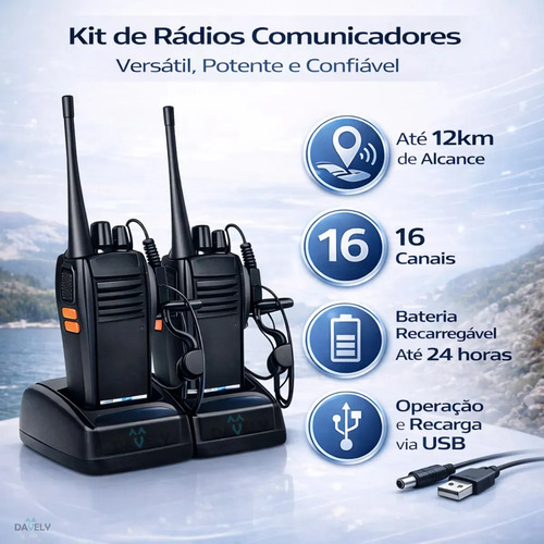 Kit 2 Rádios Comunicadores Walkie Talkie Baofeng 777S Profissional Eventos Radinho walk talk - Com Fone Microfone e Acessórios - Radio De Comunicação Segura Longo distancia Com 16 Canais Davel
