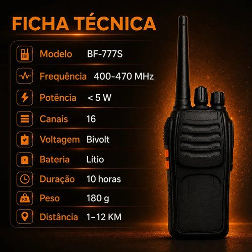 Kit 2 Rádlos Comunicadores Bf-777s Alta Performance Wk Te Profissional Esportivo Sem Fio Alta Segurança Comunicação 400 ~ 470mhz 16ch Ht W Tk