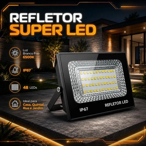 Kit 2 refletor led 200w holofote bivolt prova dagua cor bran