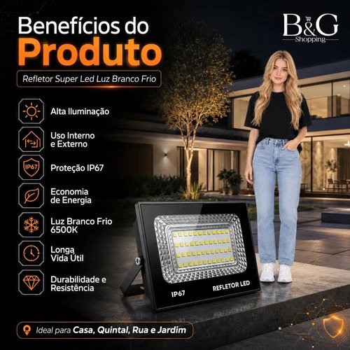 kit 2 Refletor Led 200w Holofote Bivolt Prova D'água Cor Branco Frio 6500k