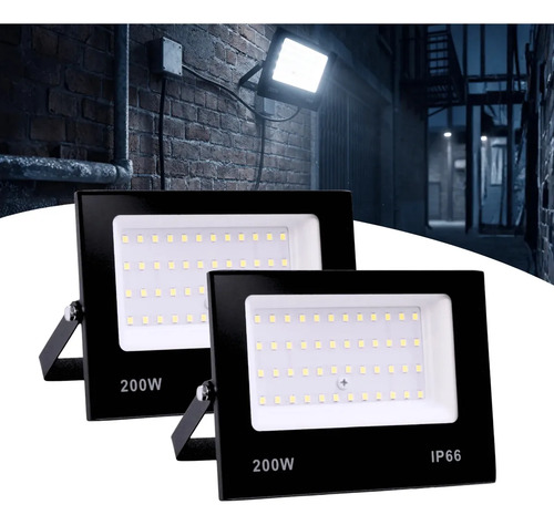 Kit 2 refletor led holofote 200w ip66 branco frio carcaca pr