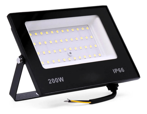 Kit 2 Refletor Led Holofote 200w Ip66 Branco Frio Carcaça Preto Luz Branco-frio