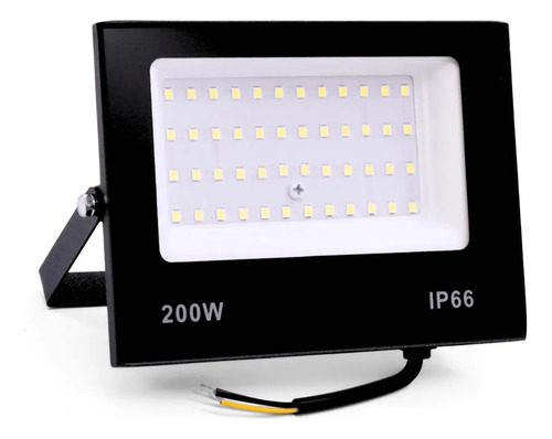 Kit 2 Refletor Led Holofote 200w Ip66 Branco Frio Carcaça Preto Luz Branco-frio