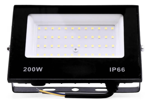 Kit 2 Refletor Led Holofote 200w Ip66 Branco Frio Carcaça Preto Luz Branco-frio