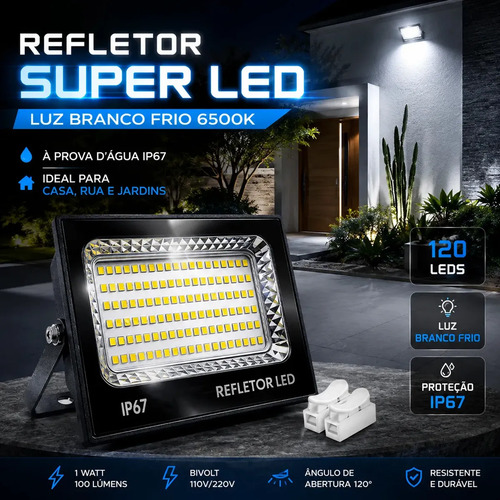 Kit 2 refletor super led 400w ip67 holofote bivolt prova dag