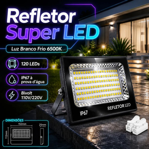 Kit 2 refletores led 400w double wise branco frio ip67 areas