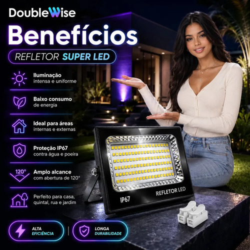 Kit 2 Refletores LED 400W Double Wise Branco Frio IP67 Áreas Externas