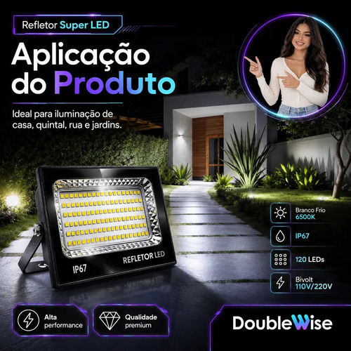 Kit 2 Refletores LED 400W Double Wise Branco Frio IP67 Áreas Externas