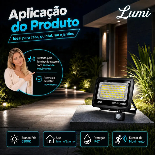 Kit 2 Refletores Super Led Com Sensor Presença Luz Branco Frio 6500k 400w Holofote Ip67 Alta Iluminação