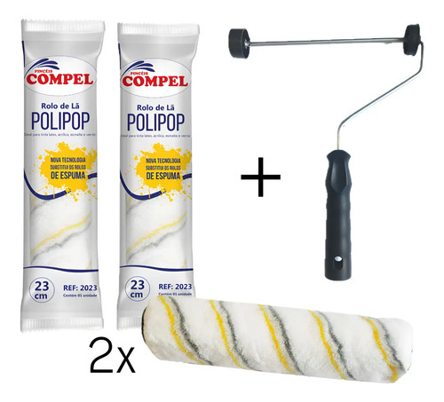 Kit 2 rolo de pintura 23cm anti gotas la polipop 1 suporte