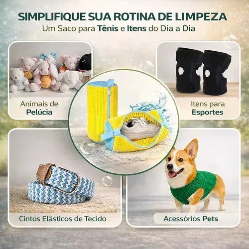 Kit 2 Sacos De Lavagem Tênis Sapatos Multiuso Máquina Lavar Cor