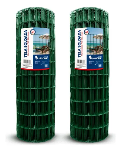 Kit 2 tela soldada 05x10 pvc fio 2mm 25x100 sao jorge