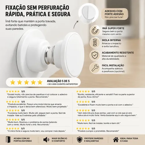 Kit 2 Trava Porta Magnético Fixador Adesivo Prendedor Imã