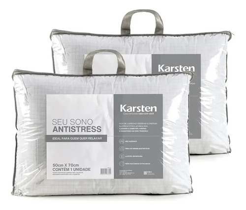 Kit 2 travesseiros antialergico 50x70cm hotelaria karsten