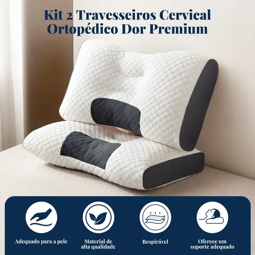 Kit 2 Travesseiros Cervical Ortopédico Alivia Dor Premium Branco