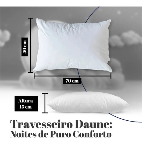 Kit 2 Travesseiros Daune 100% Pena de Ganso Antialérgico 70x50cm