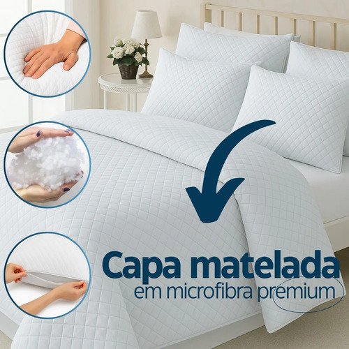 Kit 2 Travesseiros Luxo Matelado Fibra Antialérgica 70x50cm Branco