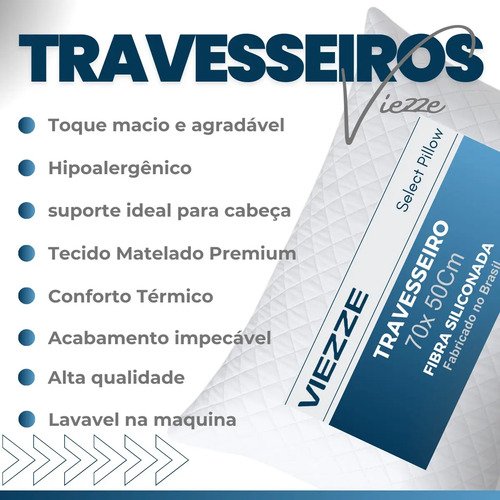 Kit 2 Travesseiros Luxo Matelado Fibra Antialérgica 70x50cm Branco
