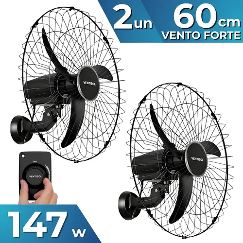 Kit 2 ventilador osc parede 60cm 3pas preto ventisol 127220