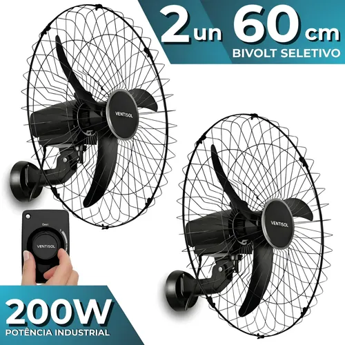 Kit 2 ventilador parede 60cm osc ventisol bivolt industrial