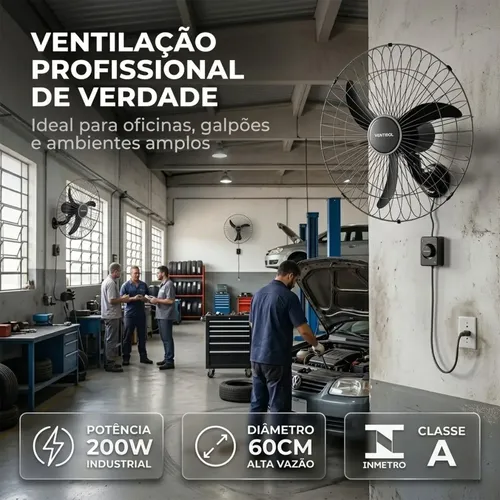 Kit 2 Ventilador Parede 60cm Osc Ventisol Bivolt Industrial
