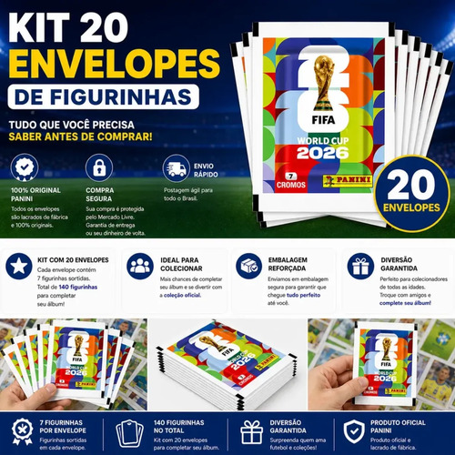 Kit 20 Pacotes Figurinhas Panini Copa Mundo Fifa 2026
