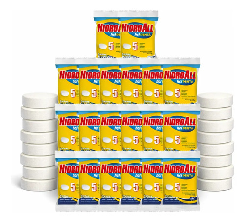 Kit 20 pastilha de cloro 200g hcl penta piscina hidroall