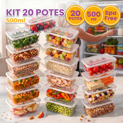 Kit 20 potes 500 ml transparente marmita fitness bpa free re