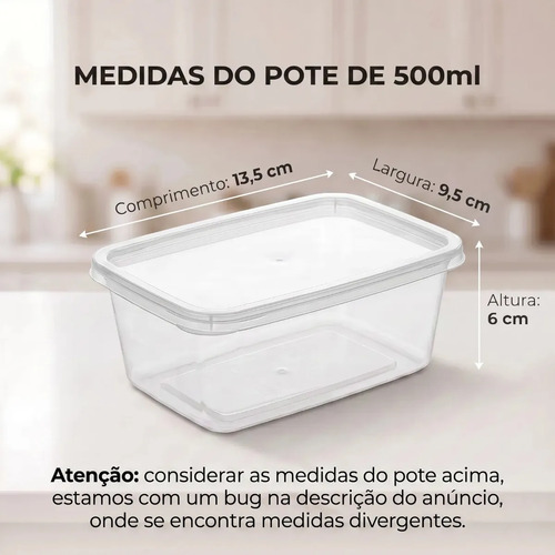 Kit 20 Potes 500 Ml Transparente Marmita Fitness Bpa Free Reutilizável Tampa Hermética Micro E Freezer Ponte Lar Utilidades