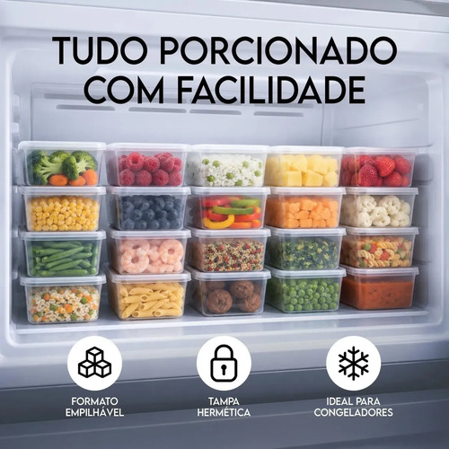 Kit 20 Potes 500 Ml Transparente Marmita Fitness Bpa Free Reutilizável Tampa Hermética Micro E Freezer Ponte Lar Utilidades