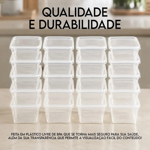 Kit 20 Potes 500 Ml Transparente Marmita Fitness Bpa Free Reutilizável Tampa Hermética Micro E Freezer Ponte Lar Utilidades