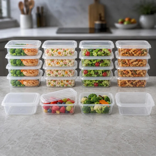 Kit 20 Potes 500 Ml Transparente Marmita Fitness Bpa Free Reutilizável Tampa Hermética Micro E Freezer Ponte Lar Utilidades