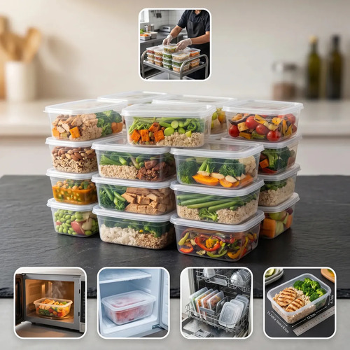 Kit 20 Potes 500 Ml Transparente Marmita Fitness Bpa Free Reutilizável Tampa Hermética Micro E Freezer Ponte Lar Utilidades