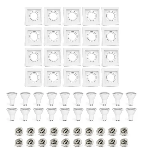 Kit 20 Spot Embutir Quadrado Recuado Dicr Mr16 C/lamp Stella
