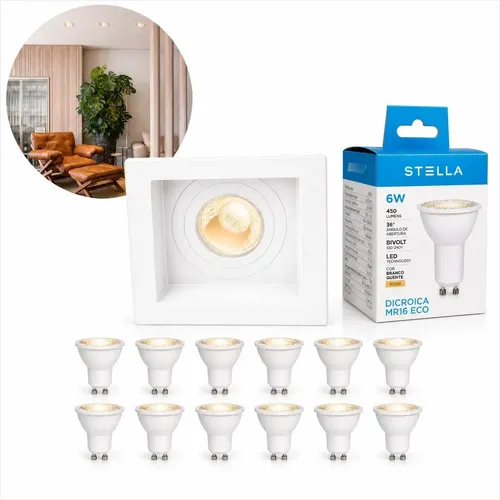 Kit 20 Spot Embutir Quadrado Recuado Dicr Mr16 C/lamp Stella