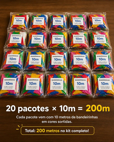 Kit 200 Metros Bandeirinha Festa Junina Colorida De Plástico Colorido