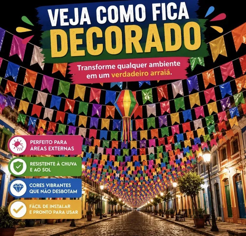 Kit 200m Bandeirinhas Festa Junina Plástico Resistente Decoração São João