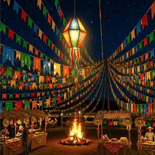 Kit 200m Bandeirinhas Festa Junina Plástico Resistente Decoração São João