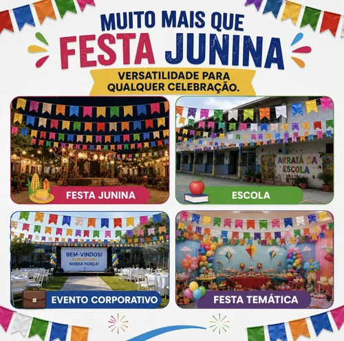Kit 200m Bandeirinhas Festa Junina Plástico Resistente Decoração São João