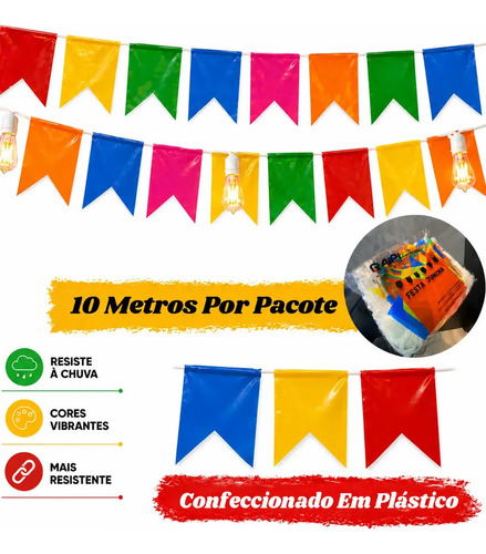 Kit 200m Bandeirinhas Festa Junina Plástico Resistente Decoração São João