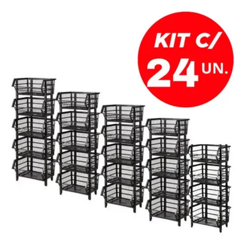 Kit 24 Cesto Expositor Organizador Grande 58cm Nº3 Preto