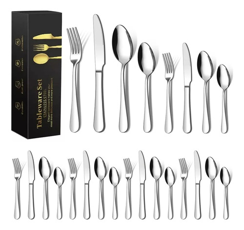 Kit 24 faqueiro inox luxo bar restaurante buffet talher